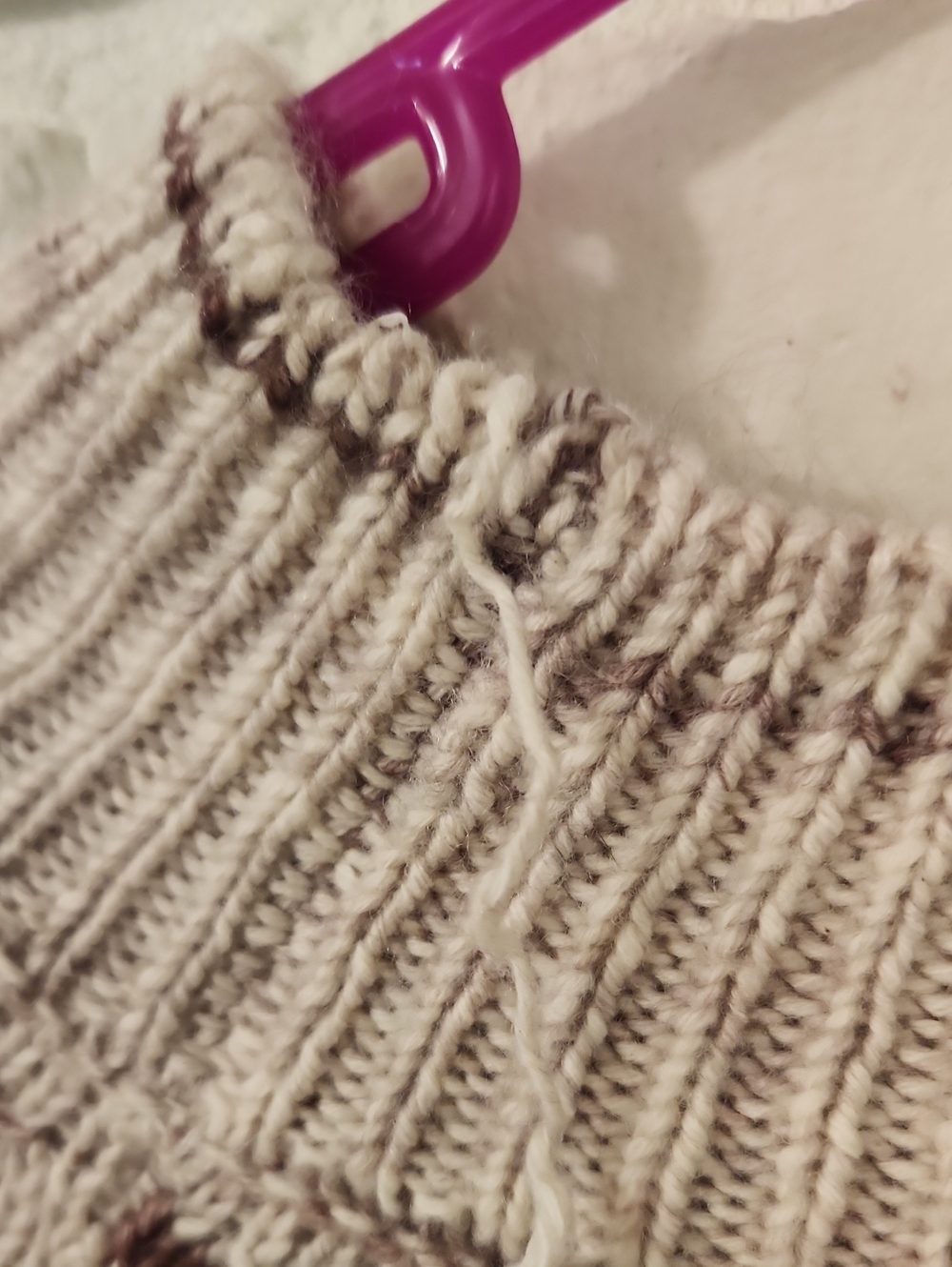 Falls Creek Cream and Burgundy Marled Crew Neck Sweater HAS FLAW - Picture 7 of 8